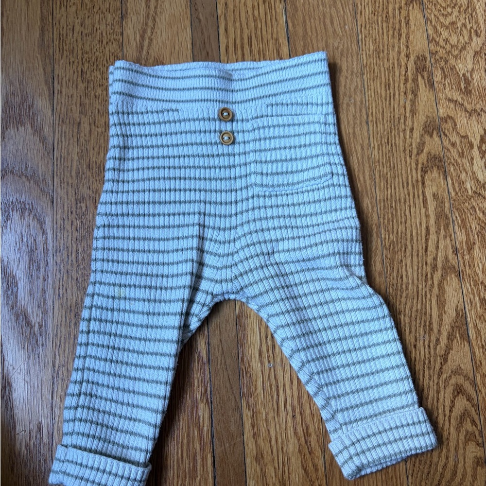 Zara Cream Ribbed Baby Pants with Light Tan Stripes